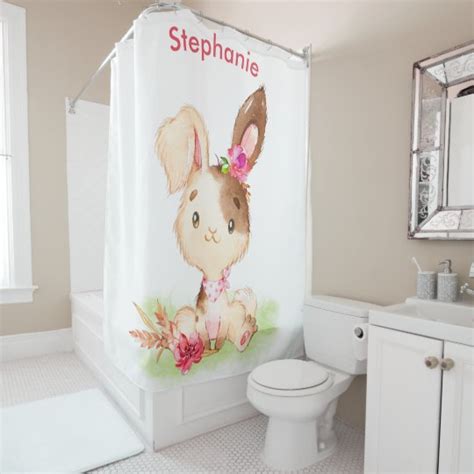 Pink Watercolor Little Bunny Shower Curtain | Zazzle.com