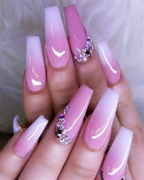 More pink ombre nails with a little bling | Pink ombre nails, Ombre nail art designs, Ombre nails