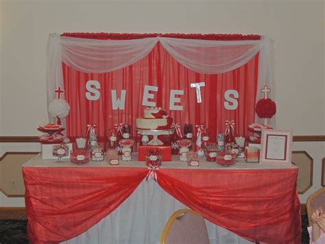 Red & white candy buffet table for my son's confirmation. | Red kitchen ...