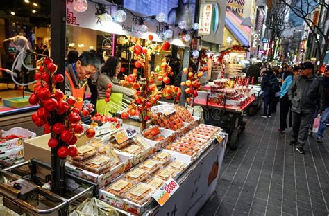 Street Food. Myeongdong Shopping Street Editorial Stock Photo - Image ...