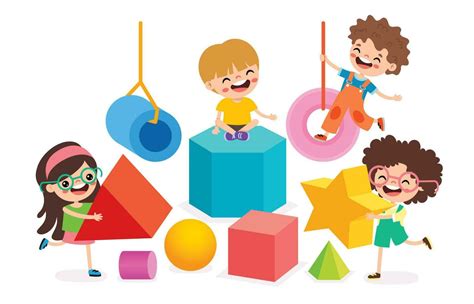 Kids Playing With 3d Geometric Shapes 24548835 Vector Art at Vecteezy