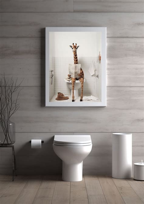 Giraffe on the Toilet Blue Bathroom Print Bathroom Wall Art - Etsy