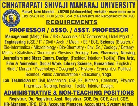 Chhatrapati Shivaji Maharaj University Faculty Jobs in Biotech ...