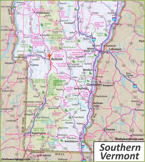 Map of Southern Vermont - Ontheworldmap.com