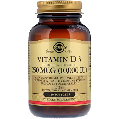 Solgar, Vitamin D3 (Cholecalciferol), 250 mcg, 10,000 IU, 120 Softgels ...