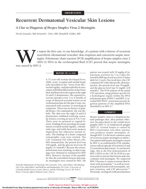 (PDF) Recurrent Dermatomal Vesicular Skin Lesions: A Clue to Diagnosis ...