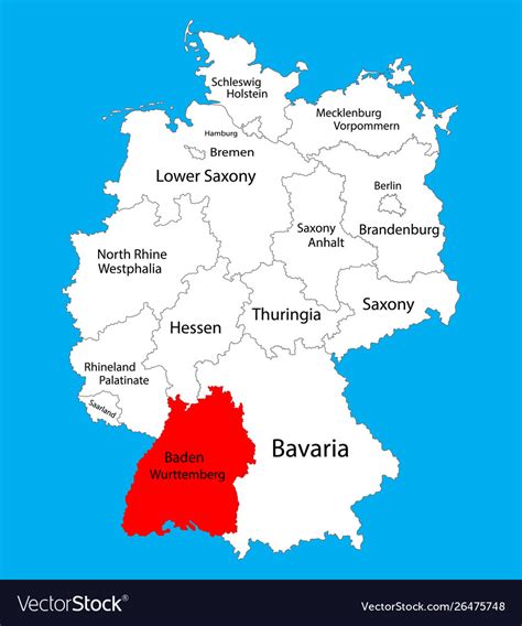 Baden wurttenberg state map germany province Vector Image