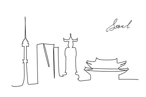 One line style Seoul city skyline. Simple modern minimalistic style ...