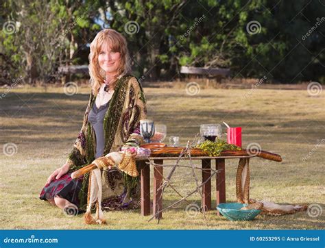 Beautiful Witch with Altar stock image. Image of outdoors - 60253295