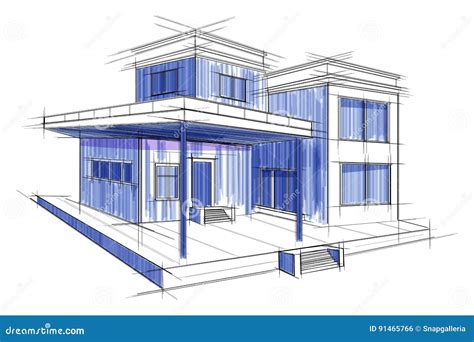 Sketch of Exterior Building Draft Blueprint Design Stock Vector - Illustration of city, building ...