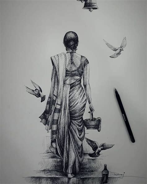 Indian Inspired Ballpoint Pen Drawings | Abstract pencil drawings, Ink pen art, Pen art drawings