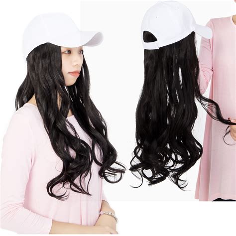 Florata - FLORATA Baseball Cap with Hair Synthetic Extension,Hats with Hair Attached Black/White ...