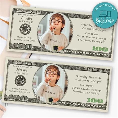 Printable Money Birthday Invitation Instant Download | Bobotemp