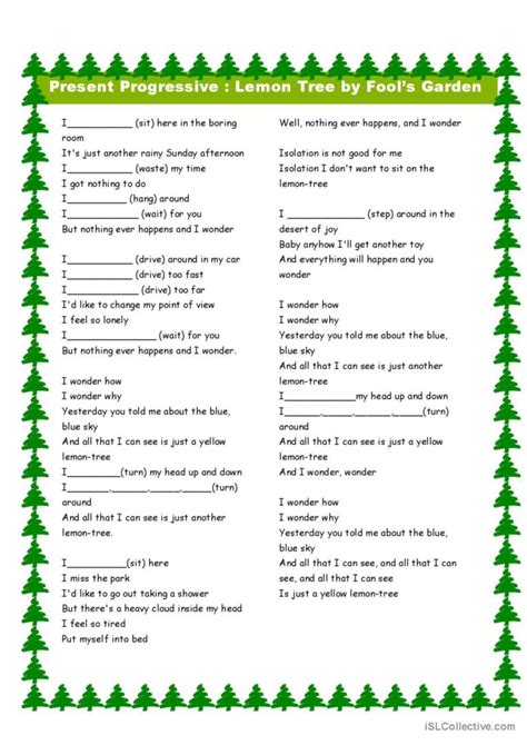 Lemon Tree by Fool's Garden(Present…: English ESL worksheets pdf & doc