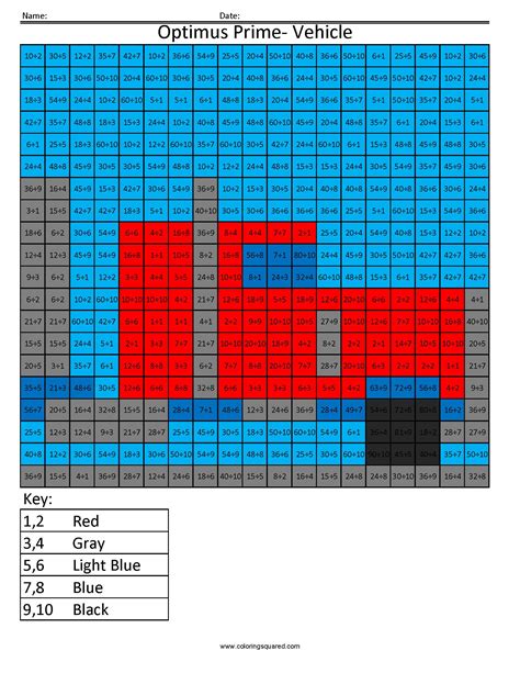 12 Optimus Truck multiplication division math worksheets - Coloring Squared