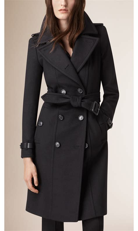 Leather Trim Wool Cashmere Trench Coat in Black - Women | Burberry ...