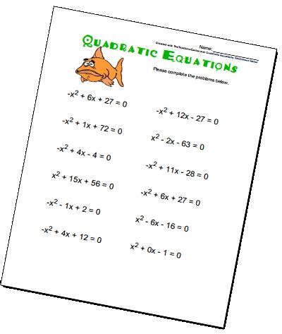 Quadratic Equations Worksheets