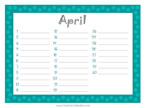 Free Printable Birthday Calendar Template