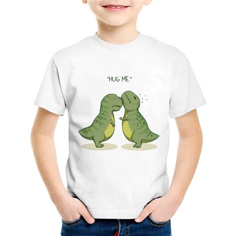 2017 Summer cute Dinosaur hug Print Modal t shirt Kids Funny Animal T Shirts Children Baby Girls ...