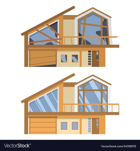 House before and after repair old run-down home Vector Image