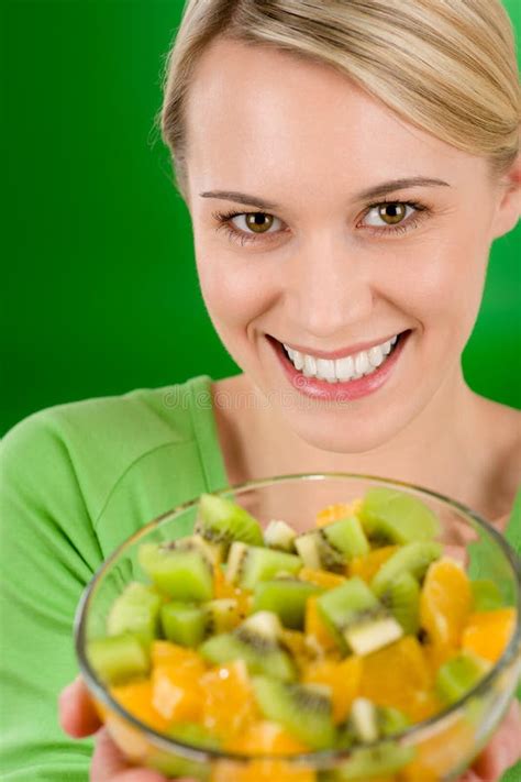 Healthy Lifestyle - Woman Holding Fruit Salad Bowl Stock Photo - Image ...