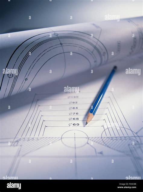 Engineering drawing and pencil Stock Photo - Alamy