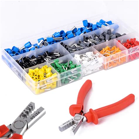 800pcs/set Cable Wire Terminal Connectors + Hand Ferrule Crimper Plier ...