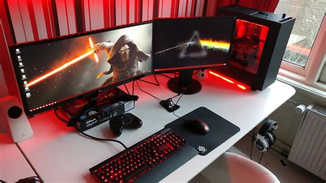 Red and black ultrawide setup : r/battlestations