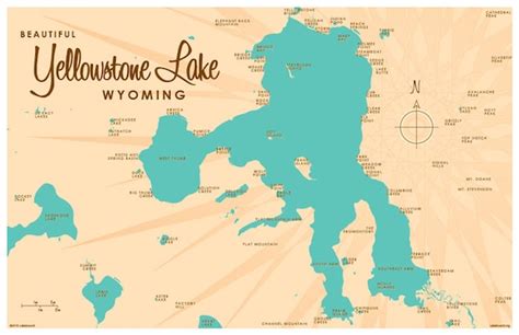 Yellowstone Lake WY Map Print