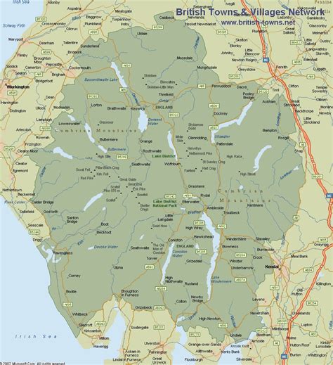 Map of the Lake District National Park (Cumbria) in England, UK