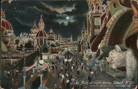 Luna Park at Night Coney Island, NY Postcard