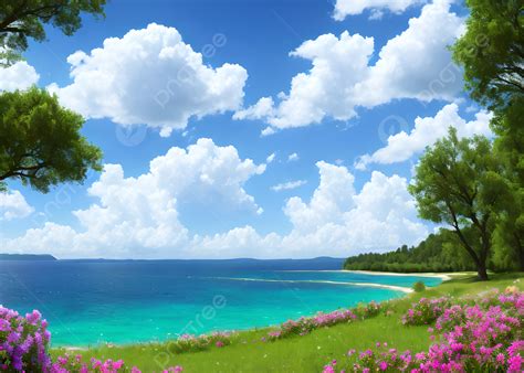 Beautiful Natural Scenery At The Beach In Summer Background, Nature, Beach, Summer Background ...