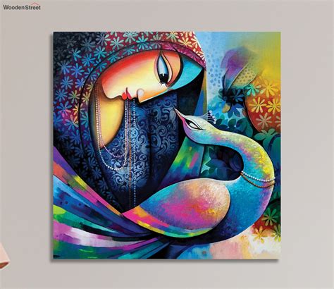 Buy Women and Peacock Art 24 x 24 Wall Painting Online in India at Best ...