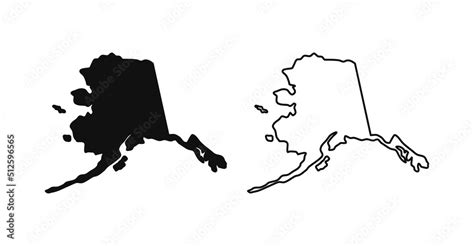 Alaska outline state of USA. Map in black and white color options ...