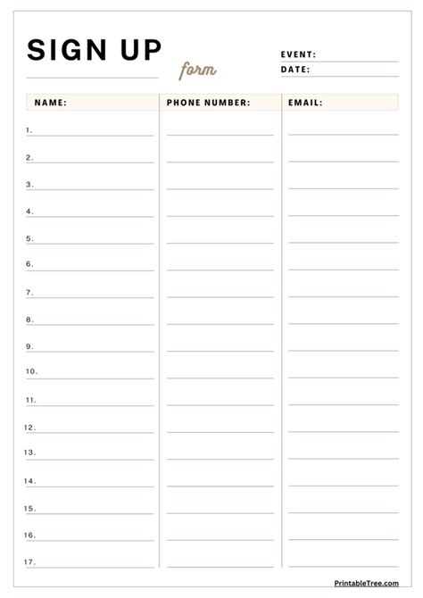 Free Printable Sign-up and Sign-in Sheet PDF Templates