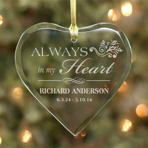 Items similar to Personalized Glass Memorial Ornament Always In My Heart Sympathy Christmas Gift ...