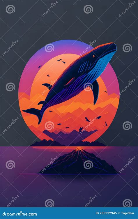 Silhouette of Whale and Sunset Scene. Stock Illustration - Illustration of water, sunrise: 283332945