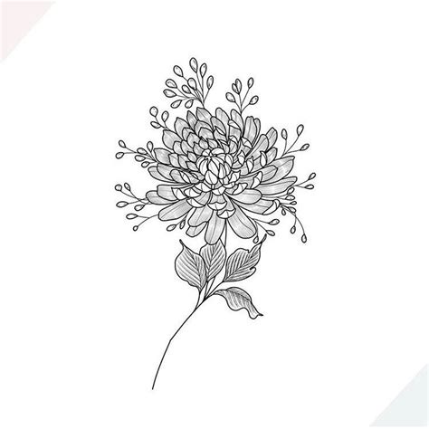 Outline November Birth Flower Tattoo Black And White - Viraltattoo