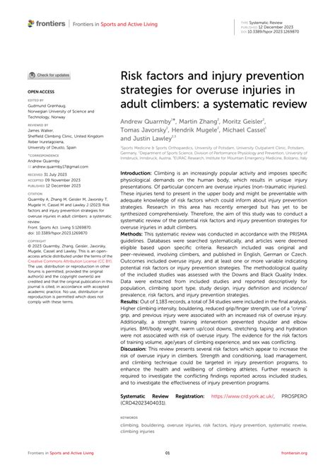 (PDF) Risk factors and injury prevention strategies for overuse injuries in adult climbers: a ...