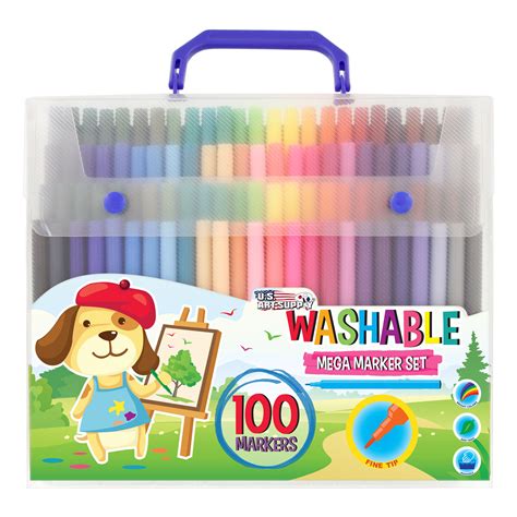 Childrens 100 Count Washable Felt Tip Marker Pens Fine Tip Bold Colors ...