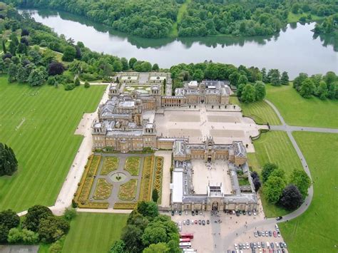 A great aerial view of Blenheim Palace in the English county of Oxfordshire. The palace was the ...