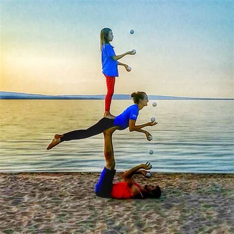 Bob and Trish, acro yoga, three person, juggling, bird sandwich, sunset ...