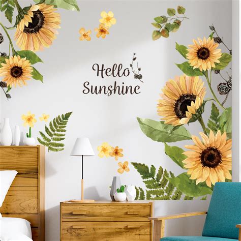 Tropical hello sunshine sunflower background wall art decoration pvc ...