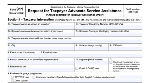 IRS Form 911 Instructions - Taxpayer Advocate Service Assistance