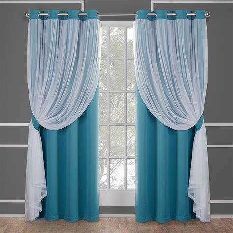 Catarina 52 in. W x 96 in. L Layered Sheer Blackout Grommet Top Curtain Panel in Turquoise (2 ...