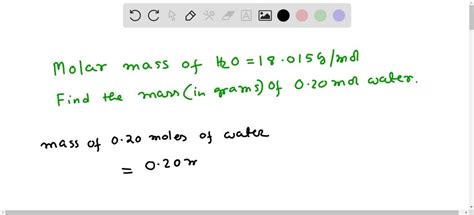 SOLVED: The molar mass of H2O is 18.015 g/mol. How many grams of H2O ...