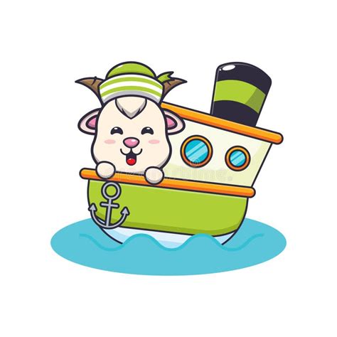 Cute Goat Mascot Cartoon Character on the Ship. Stock Vector ...