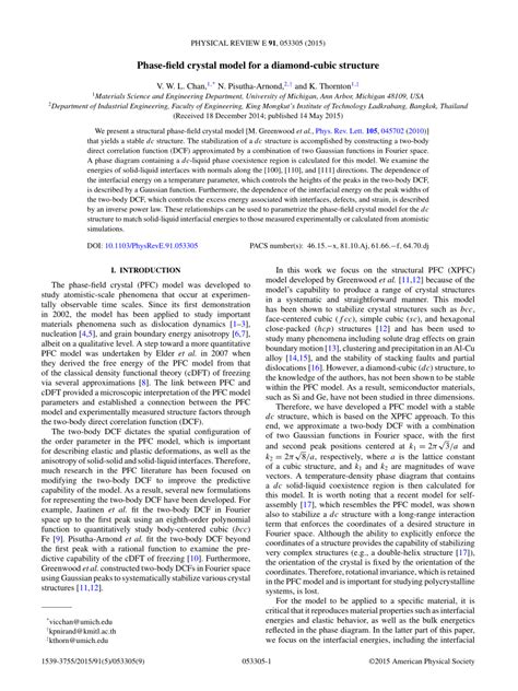 (PDF) Phase-field crystal model for a diamond-cubic structure