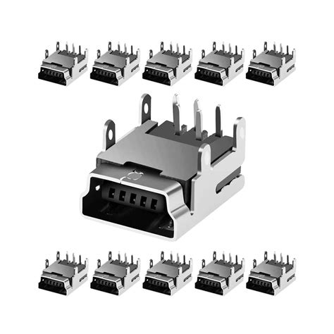 Buy Mini USB Type B Female Socket, 10 Pcs 5-Pin Right Angle Dip Jack Connector by MUZHI Online ...