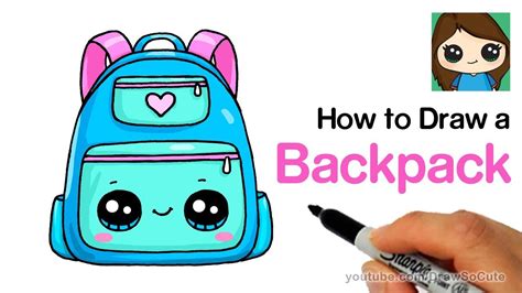 How to Draw a Backpack Cute and Easy | Back to School Supplies - YouTube